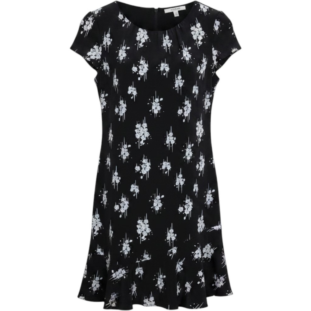 Derek Lam‎ 10 Crosby Silk Dress Floral Print Ruffle Hem Black Blue Size 4 Silk